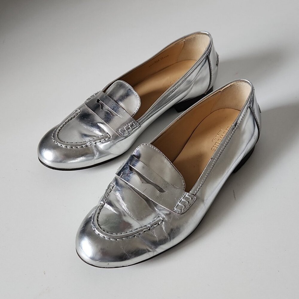 J. Crew Metallic Silver Girls' Penny Loafers